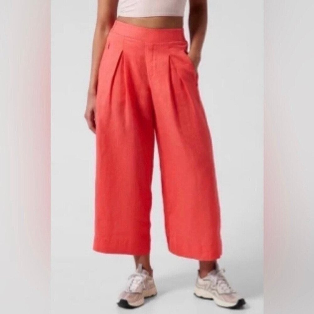Athleta Playa Linen Wide Crop Pant 798591 Passionfruit Coral Women’s Size 8